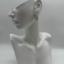 Mare Accessories Stainless Steel Üçlü Baget Taş Detaylı Silver Halka Küpe