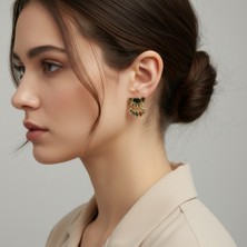 Mare Accessories Yeşil Taşlı Sallantılı Gold Mini Küpe - Vintage Esintili