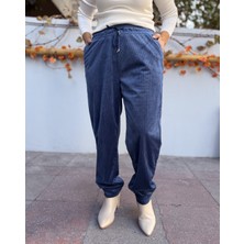 Denizege Butik Kadın Kadife Pantolon Indigo Mavi