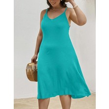 ModaSehle Kadın Büyük Beden Askılı Viskon Elbise