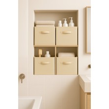 4’lü Krem Kumaş Dolap Içi Düzenleyici Kutu - 30X30X30 cm Katlanabilir Çok Amaçlı Saklama Kutusu