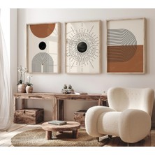 Pam Studio Kahverengi Güneş Desenli 3’lü Duvar Tablosu – Renk Seçenekli Modern Ahşap Çerçeveli Set