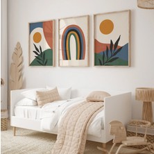 Pam Studio Bohem Tarz Güneş ve Gökkuşağı Desenli 3’lü Modern Duvar Tablosu – Ahşap Çerçeveli Set