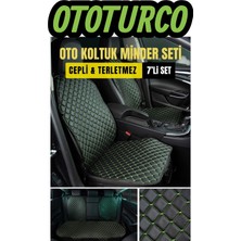 Ergonomik,ortopedik,suni Deri Kapitoneli Lüks Ototurco Oto Koltuk Kılıfı-Minderi (7li Tam Set)Siyah-Yeşil