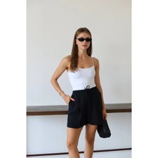 OEY Fashions Müslin Kumaş Şort Bağcıklı Siyah Pt