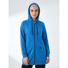 Plistre 2301_KADIN Kapüşonlu Çift Yön Fermuarlı Kanguru Cepli 3ip Şardonlu Oversize Spor Tesettür Sweat Kap