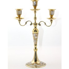 Falconex Pirinç Sedefli 3'lü Şamdan Model 1