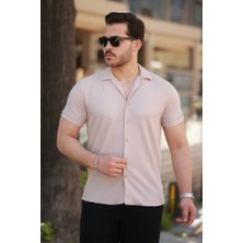 Erkek Ottoman Kumaş Apaj Yaka Kısa Kollu Gömlek