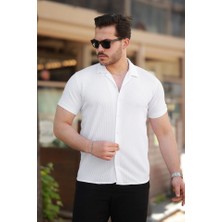 Erkek Ottoman Kumaş Apaj Yaka Kısa Kollu Gömlek