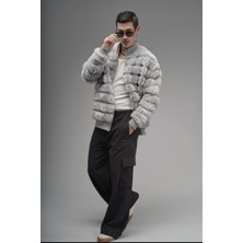 Akçaylar Oversize Fermuar Kapamalı Dik Yaka Astarsız Peluş Ceket