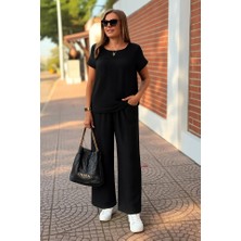 Kadın Kısa Kollu Yakası Açık Aerobin Bluz ve Pantolon Ikili Takım