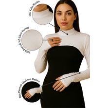 Mirach Parmak ve El Geçmeli Dik Yaka Boyunluklu Kolluk Penye Pamuk Uzun Kollu Tesettür Bodysuit Kolluk