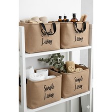 4`lü Jüt Simple Living Baskılı Küçük Boy Düzenleyici Saklama Sepeti 15X25X18