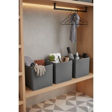 3 Adet Gri Kapaksız Kutu Çok Amaçlı Organizer Ofis Kırtasiye Oyuncak Kutusu 30 x 30