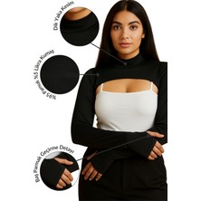 Mirach Parmak ve El Geçmeli Dik Yaka Boyunluklu Kolluk Penye Pamuk Uzun Kollu Tesettür Bodysuit Kolluk