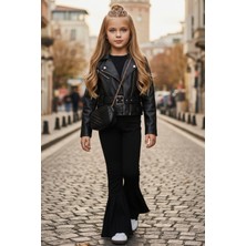 Parla Kids Kız Çocuk Siyah Ispanyol Paça Yüksek Bel Lastikli Tayt Pantolon