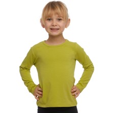 Yağ Yeşili Basic Mevsimlik Likralı Uzun Kollu Kız Çocuk Tişört