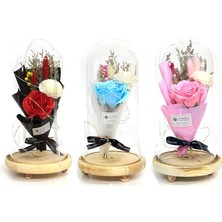 Costurera Fanus Gül 28/14CM Cam Fanus LED Işıklı Hediyelik