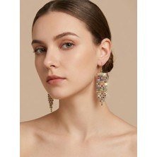 Cash Trade Şeritli Parlayan Renkli Zirkon Taşli Vintage Küpe