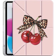 Senada iPad 10.2 (8.nesil) Kılıf Desenli Uyku Modlu Kalem Bölmeli Standlı Kiraz