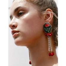 Alya's Aksesuar Zr Model Çiçek ve Zincir Detaylı Boncuklu Küpe