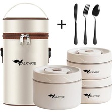 Valkyrie 3 Gözlü Paslanmaz Çelik Isı Yalıtımlı Yemek Kabı + Çatal Kaşık Bıçak Seti Çantalı 304 Steel