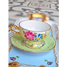 Manushum El Yapımı Porselen Sultan Kahve Fincanı- Fıstık Yeşil 1 Adet