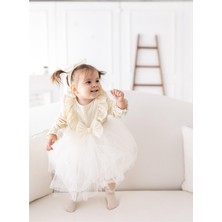 Mia Bambim Kadife Kabarık Etekli Kız Çocuk Elbise Ekru