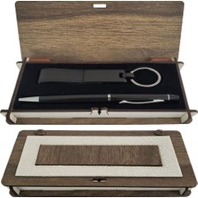 Costurera Ahşap Kutulu Siyah Kalem Anahtarlık Set Dekoratif Hediyelik