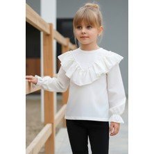 Parla Kids Kız Çocuk Ekru V Fırfırlı Uzun Kollu Bluz Gömlek Body