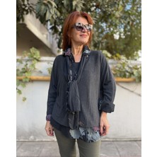 Denizege Butik Italyan Orkide Gömlekli Fularlı Triko Siyah