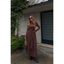 Laluvia Kahverengi Bağlamalı Elbise - 4988