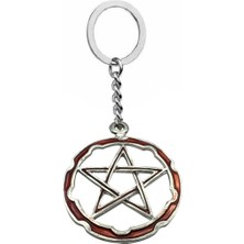 Herşey Nota Kırmızı Pentagram Wicca Sembol Figürlü Unisex Anahtarlık – Gotik, Spiritüel ve Mistik Tasarım