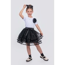 Mnk Baby & Kids Kız Çocuk Kat Kat Parlak Şeritli Fiyonklu Tütü Etek M00781