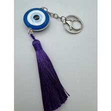 Herşey Nota Cam Nazar Boncuklu Lacivert Püsküllü Anahtarlık – Şık ve Koruyucu Hediyelik Tasarım