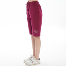 Asn Concept Kadın Bordo Renk Kelebek Taş Baskılı Şort (Büyük Beden Seçeneğiyle)