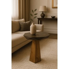 Modern Ceviz Renk Masif Ahşap Tekli Yan Sehpa Mantar Sehpa