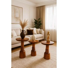 Doğal Meşe Ahşap Mantar Sehpa 3lü Set Fiskos & Zigon Takımı