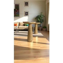 Doğal Ahşap Mantar Sehpa 2li Altın Renk Zigon ve Fiskos