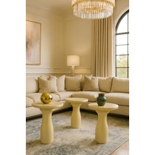 Ahşap Mantar Sehpa 3lü Set Krem Renk Doğal Zigon Takımı