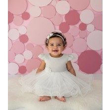 Minimony 0-24 Ay Kız Bebek Çocuk Saç Bantlı Tül Etekli Abiye Elbise Pudra 1008