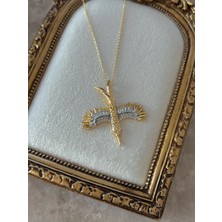 Stainless Özgür Ruh | Pave Taşlı Iki Tonlu Sinek Kuşu Kolye