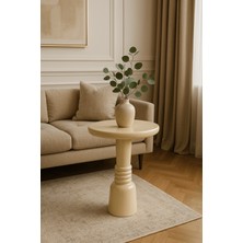 Masif Ahşap Krem Renk Mantar Sehpa Tekli Modern Yan Sehpa Modeli