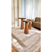 Ahşap Yan Sehpa 3lü Açık Ceviz Renk Masif Zigon ve Fiskos