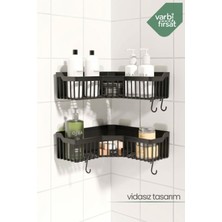 VarBiFırsat 2' Li Set Yapışkanlı Köşe Banyo Rafı Duş Şampuanlık Duvar Düzenleyici Köşelik Organizer