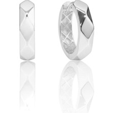 Söğütlü Silver 925 Ayar Gümüş Küpe Üzeri Rodyumlu Fasetli Modern Halka Küpe SGTL13195RODAJ