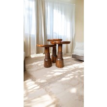 Wood Ahşap 3lü Set Fitilli Mantar Yan Sehpa Modern Fiskos / Açık Ceviz Renk / Zigon Sehpa Vernikli