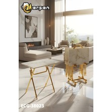Eranş Serisi 4'lü Katlanır Cam Çanta Zigon Sehpa Gold Ayak