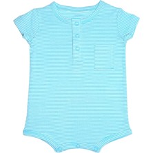 Organickid Surfer Erkek Bebek Mavi Çizgili Kısa Tulum