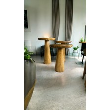 Wood Ahşap 3 Lü Set Mantar Yan Sehpa Konik Model / Tütün Renk / Zigon Sehpa